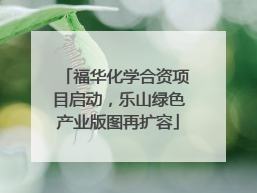福华化学合资项目启动，乐山绿色产业版图再扩容
