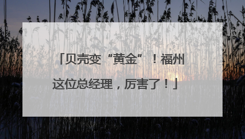 贝壳变“黄金”！福州这位总经理，厉害了！